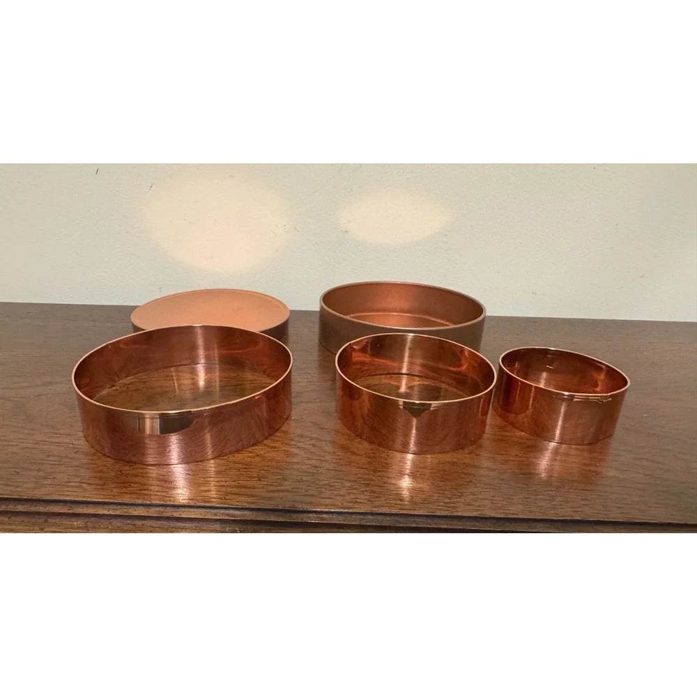 Vintage Solid Copper Round Biscuit Cookie Cutters Nesting Set of 3 w/Copper Tin